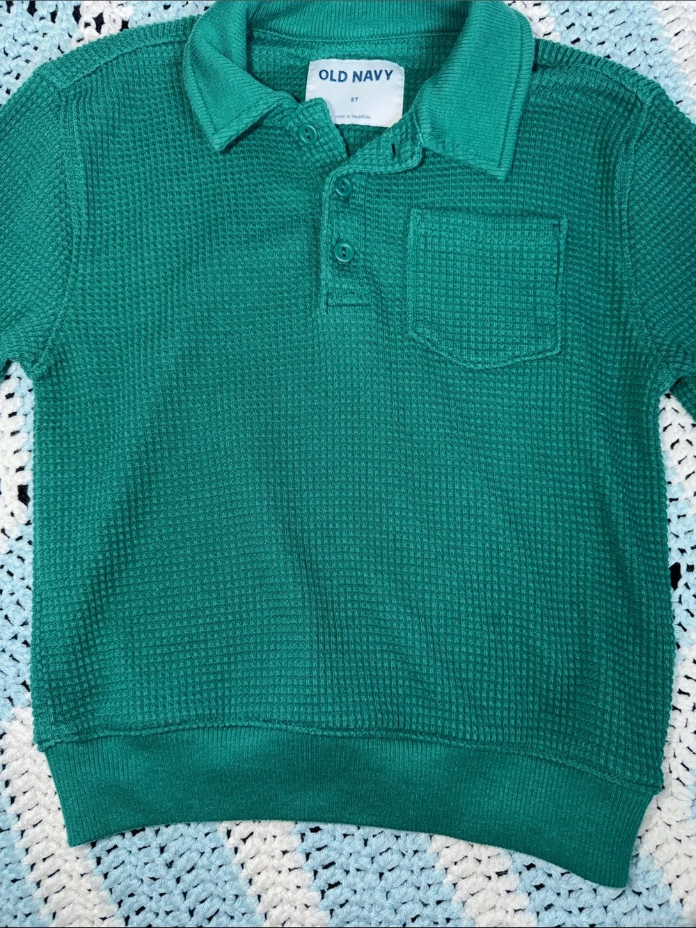 Old Navy Boys' Teal Green Waffle Polo Sweater